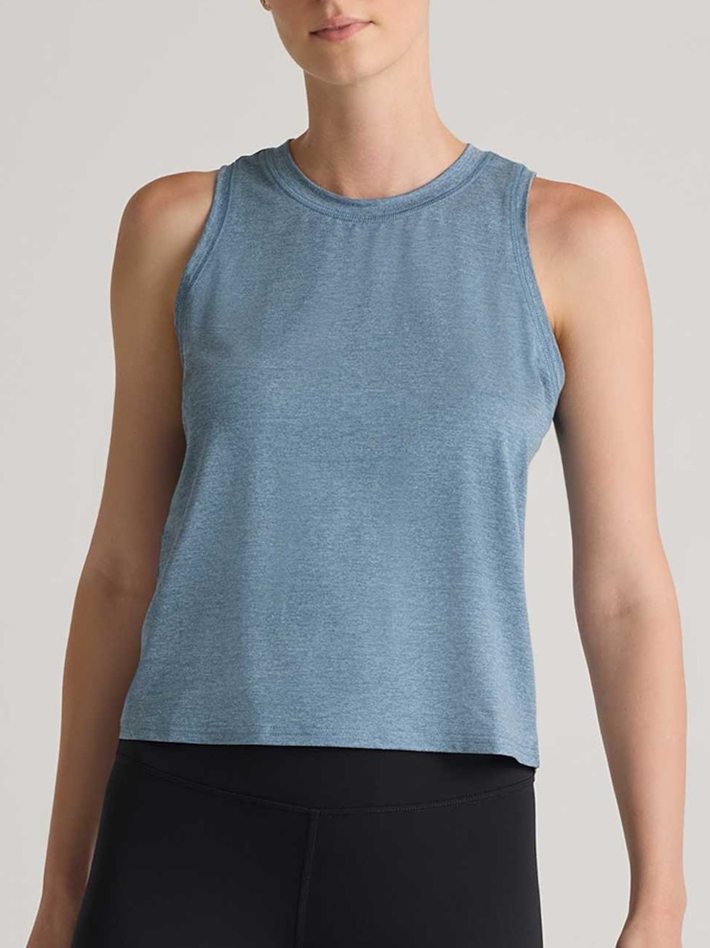 Quince Flowknit Breeze High-Neck Tank in Heather sky blue